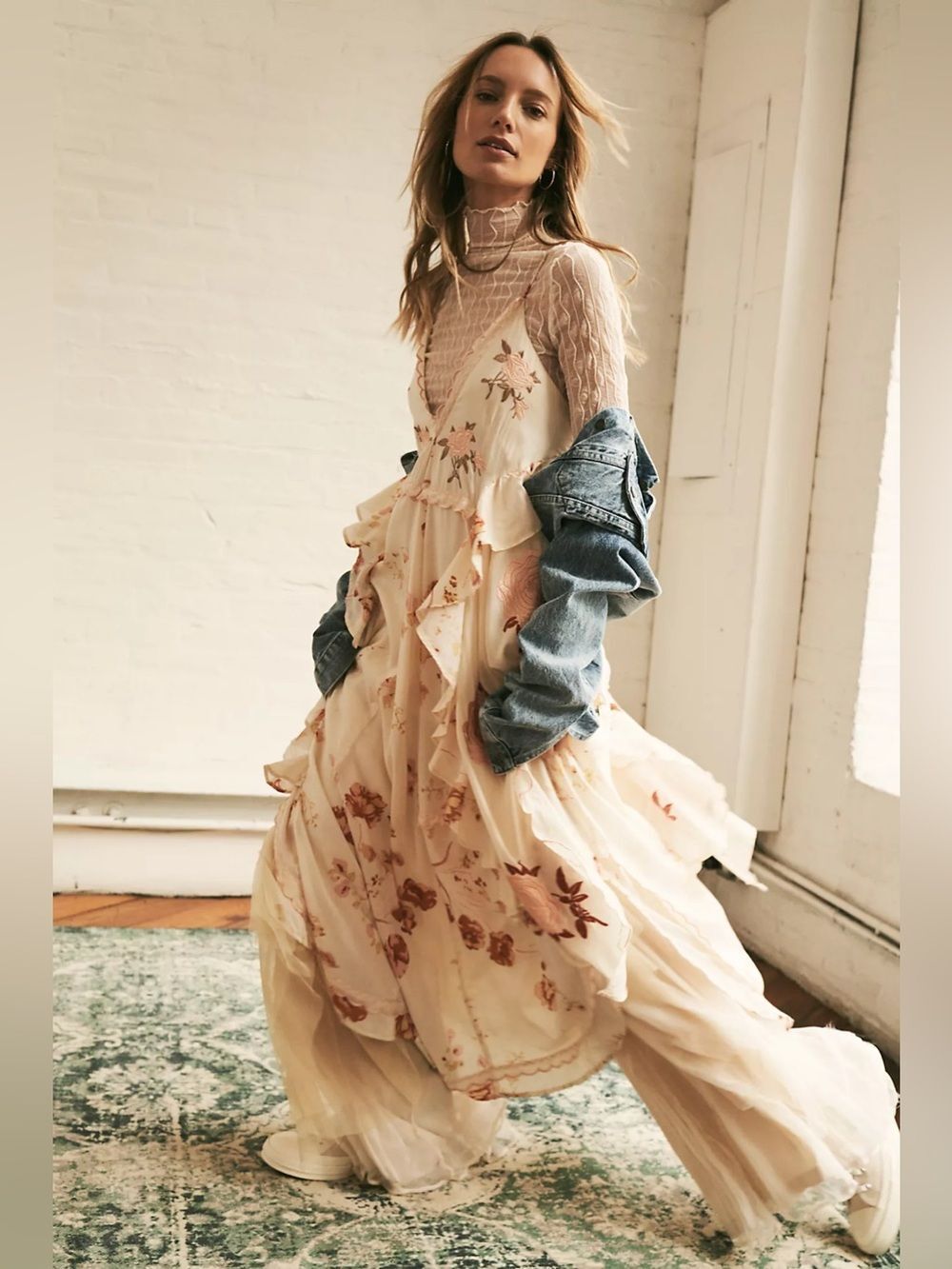 Free People Audrey Embroidered Maxi Dress Size S